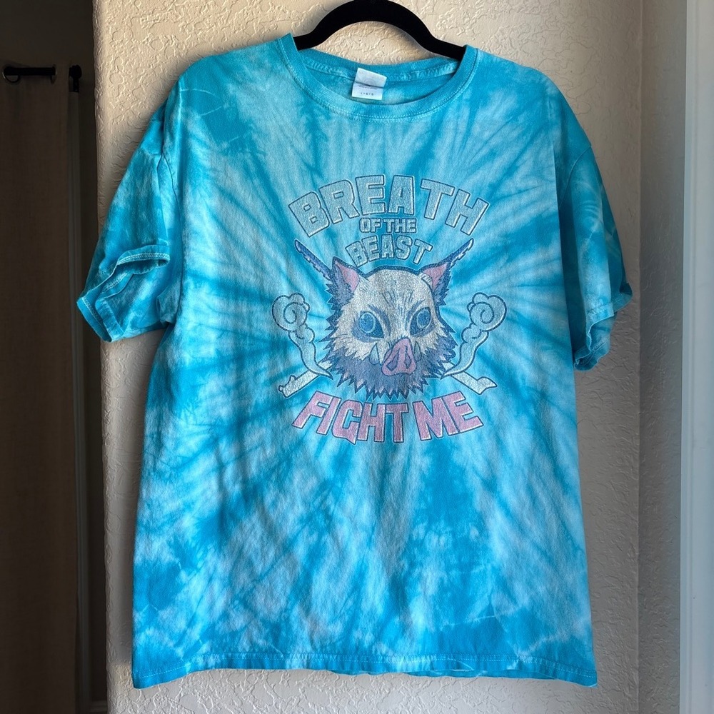 Demon Slayer Inosuke L T-Shirt Blue Tie Dye Breath of the Beast Anime Graphic